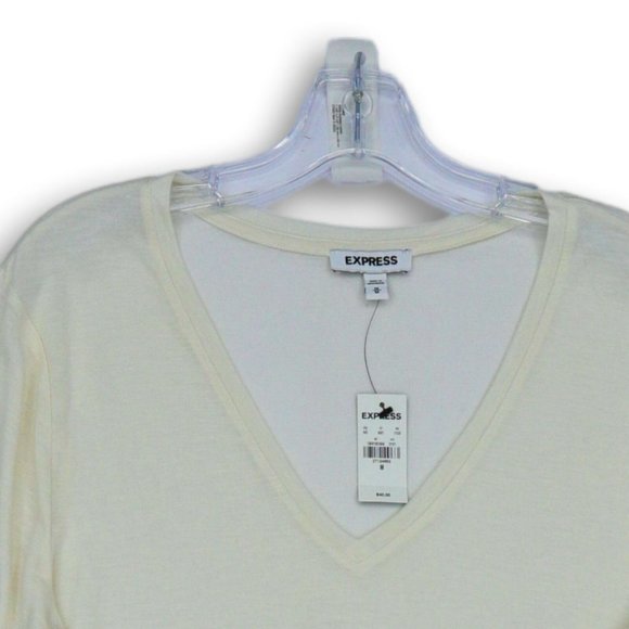 NWT EXPRESS IVORY LONG SLEEVE V-NECK SIDE SLIT PULL-OVER SHIRT MEDIUM - Picture 3 of 8